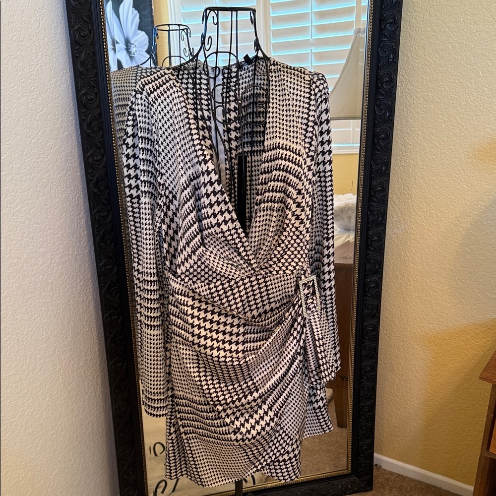 Fashion Nova Black and White Houndstooth Dress